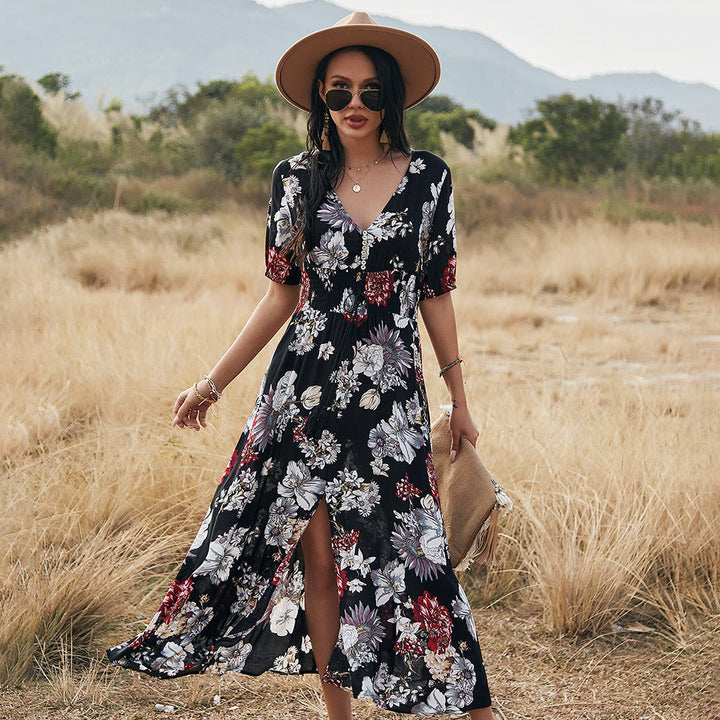 Summer Maxi Dress | Floral Pattern | Loose Fit | Short Sleeves