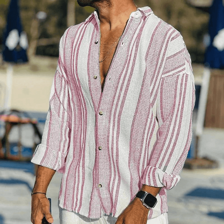 Lightweight men's summer shirt with button placket – Elias-Pink-S-The Livary