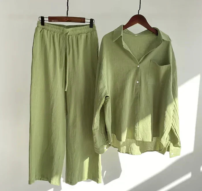 Lightweight two-piece summer set made of linen – Geneve-Green-S-The Livary