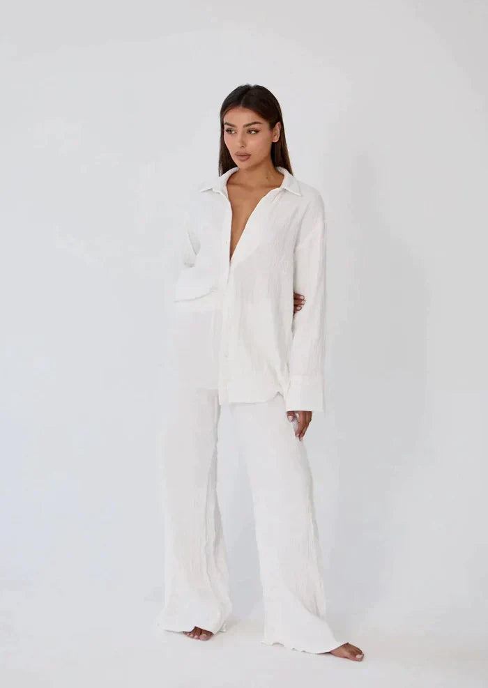 Lightweight two-piece summer set made of linen – Geneve-White-S-The Livary