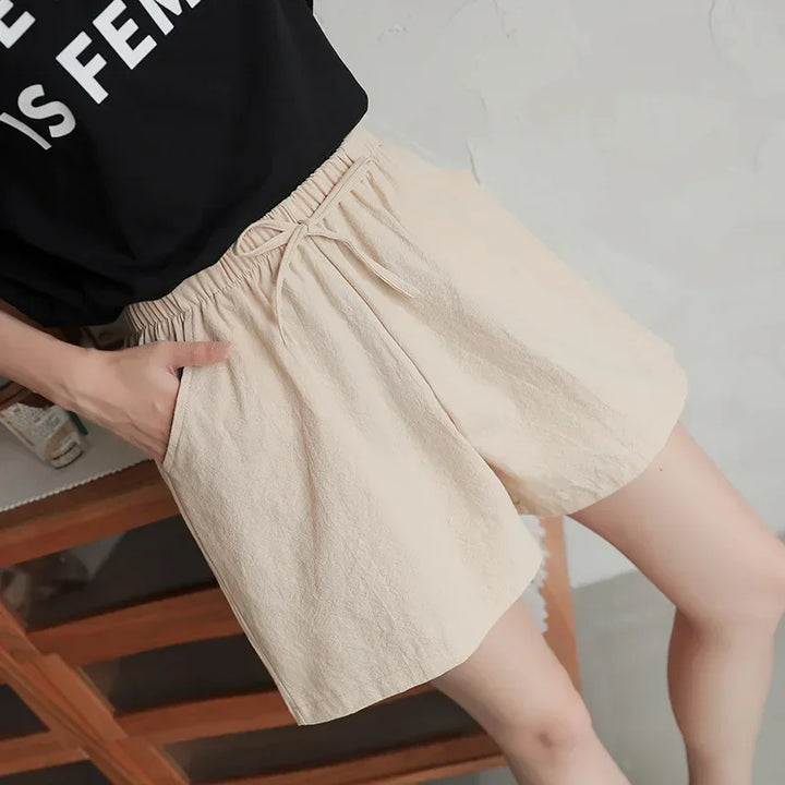 Lightweight Women’s Linen Shorts with High Waist and Sporty Fit – Fenja-Apple green-S-Nora Luxe