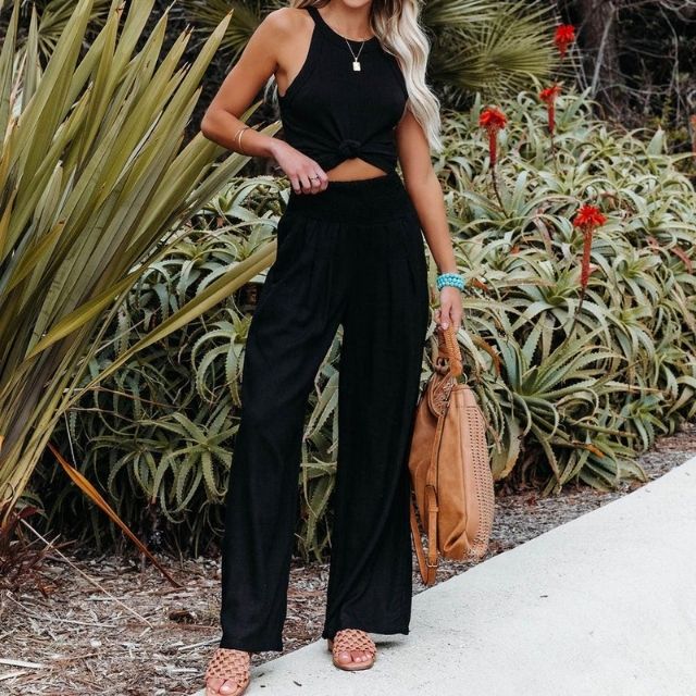 Lightweight women's linen trousers with wide leg – Liv-Black-S-The Livary