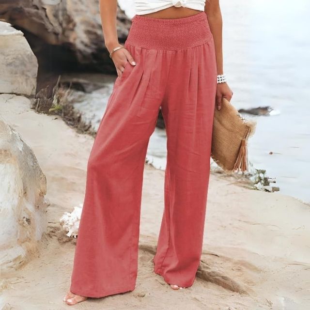 Lightweight women's linen trousers with wide leg – Liv-Dark pink-S-The Livary