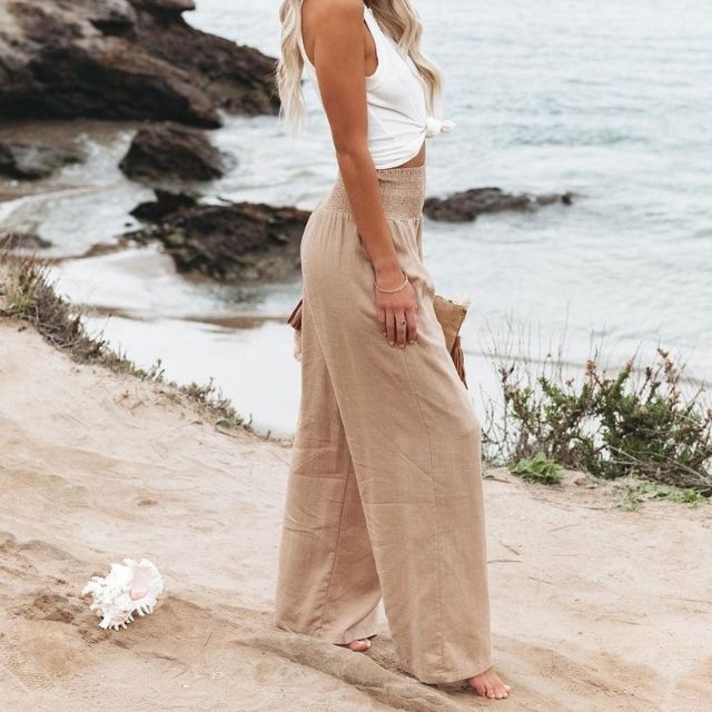 Lightweight women's linen trousers with wide leg – Liv-White-S-The Livary