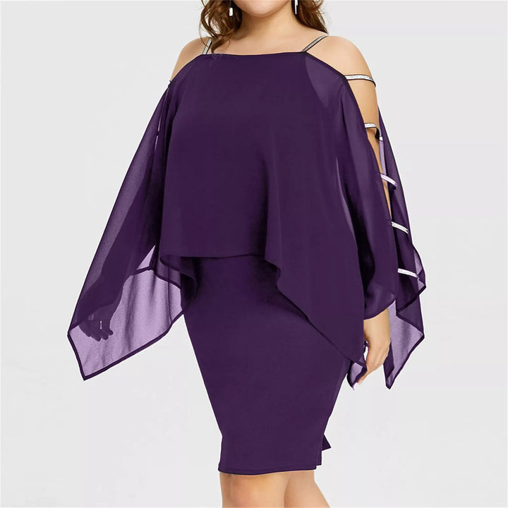 Lila Chiffon-Kleid, schulterfrei, Plus-Size, elegantes Design, Damenmode, Abendkleid