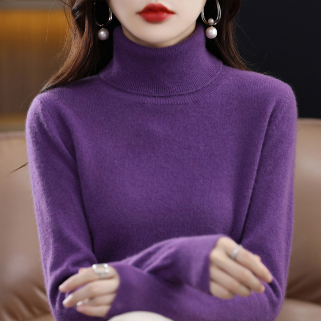 Deep purple turtleneck sweater another view.