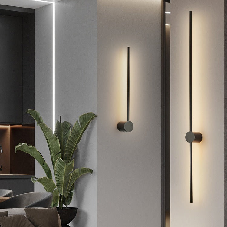 Black linear wall light another view showing two mounting styles.