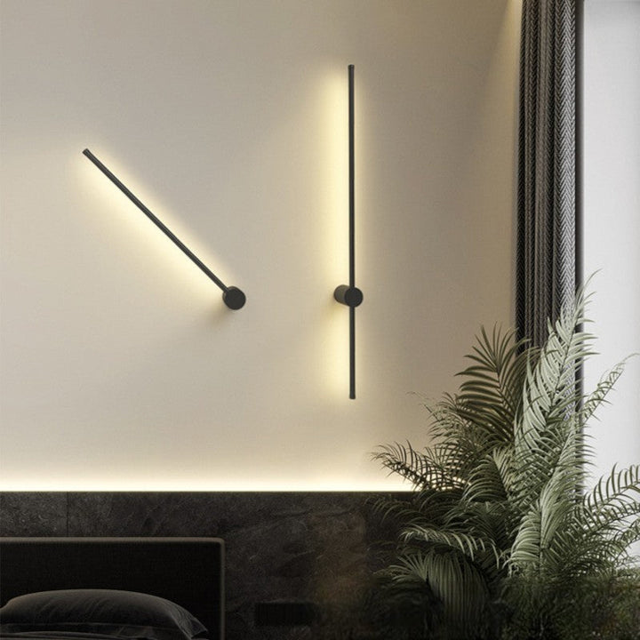 Black linear wall light another view showing the adjustable swivel angle.