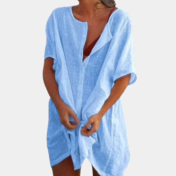Linen Blend Beach Tunic – Luna-Blue-S-Nora Luxe