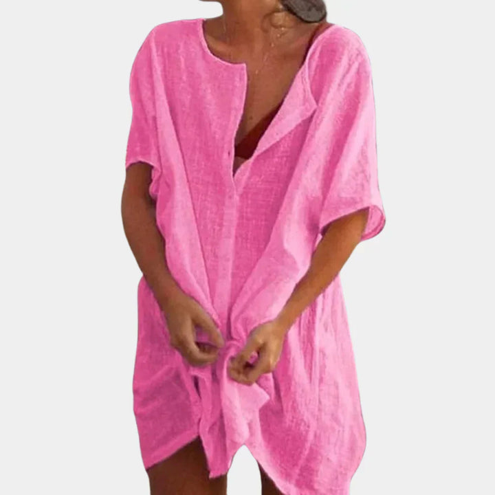 Linen Blend Beach Tunic – Luna-Pink-S-Nora Luxe