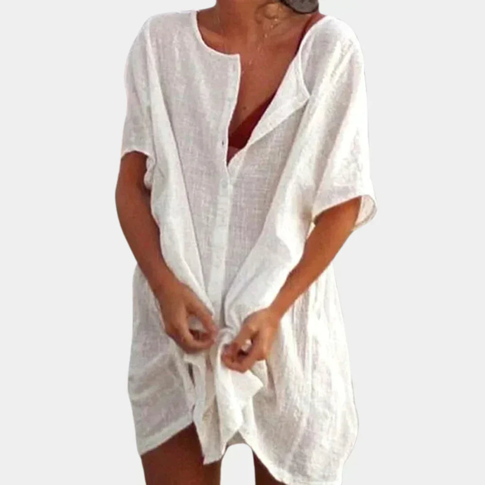 Linen Blend Beach Tunic – Luna-White-S-Nora Luxe
