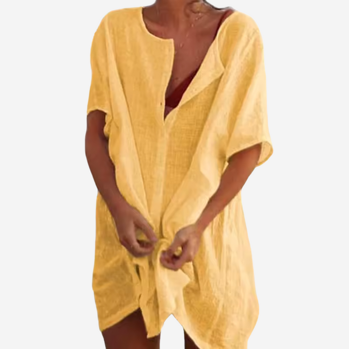 Linen Blend Beach Tunic – Luna-Yellow-S-Nora Luxe