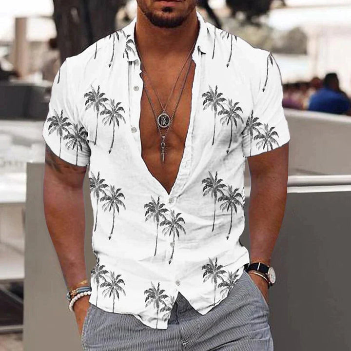 Linen Men's Shirt with Short Sleeves – Matteo-White-S-The Livary