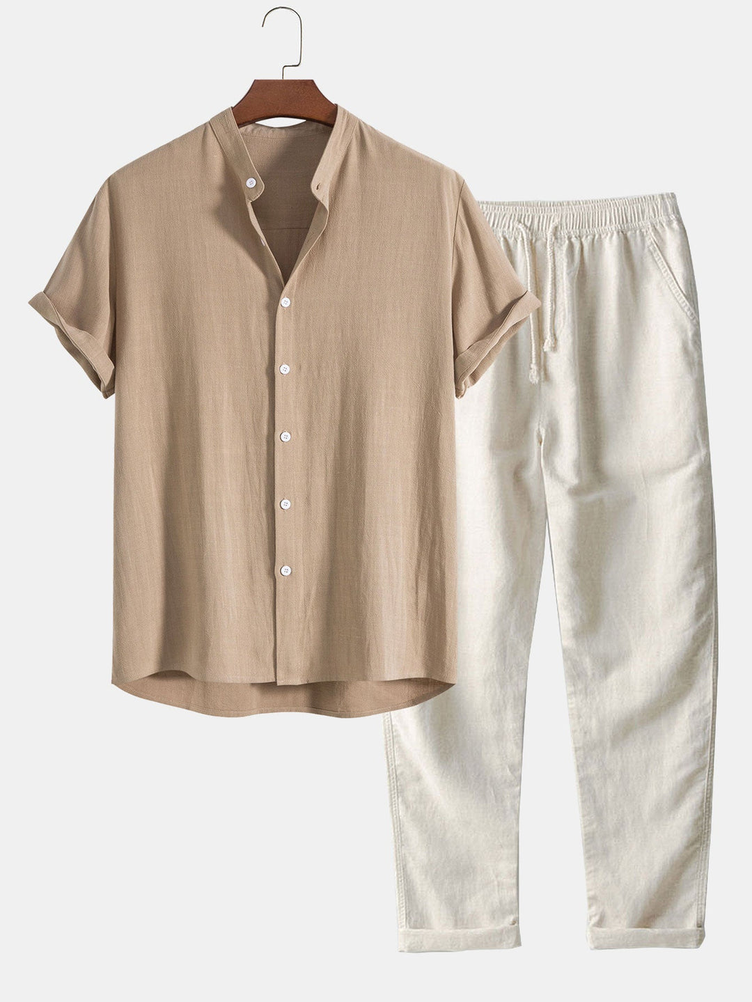 Linen Shirt and Trouser Set - Antonio-Beige-S-Nora Luxe