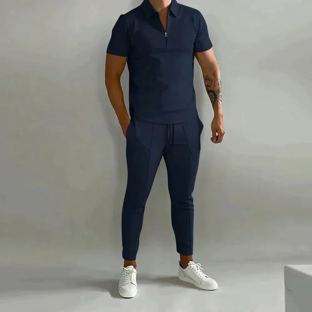 Linen shirt and trousers in men's set – Adrian-Dark blue-S-Nora Luxe