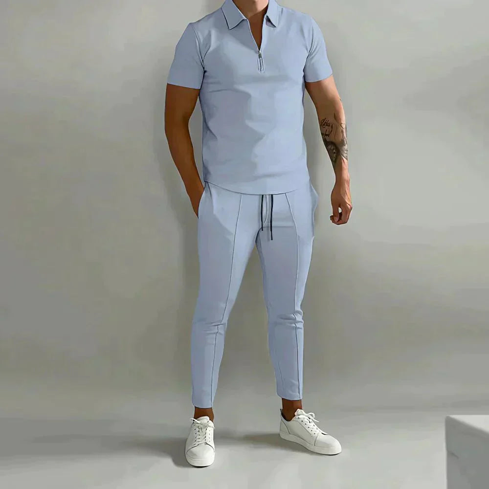 Linen shirt and trousers in men's set – Adrian-Light blue-S-Nora Luxe