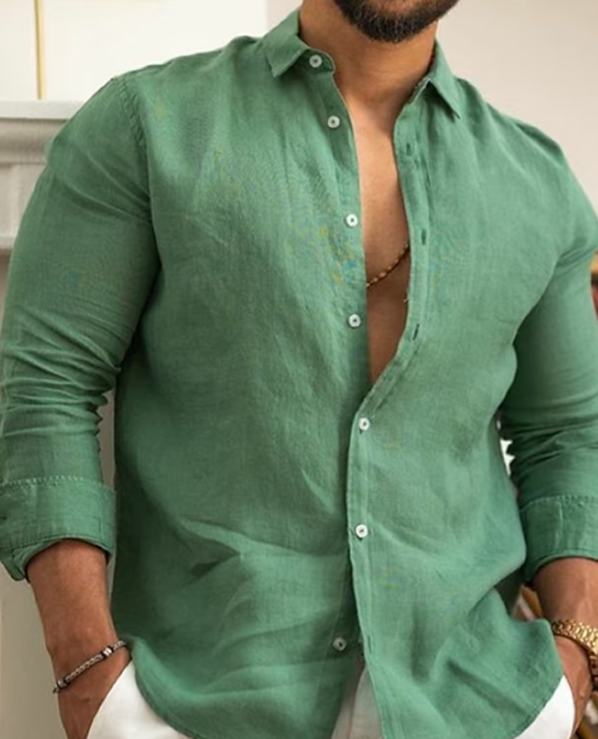 Linen Shirt - Arlo-Green-S-Nora Luxe