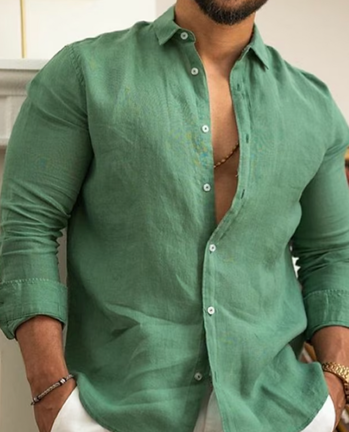Linen Shirt - Arlo-Green-S-Nora Luxe