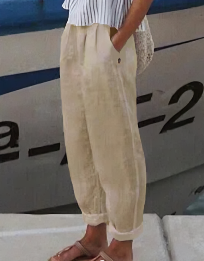 Linen Trousers for Women - Livia-Beige-S-Nora Luxe