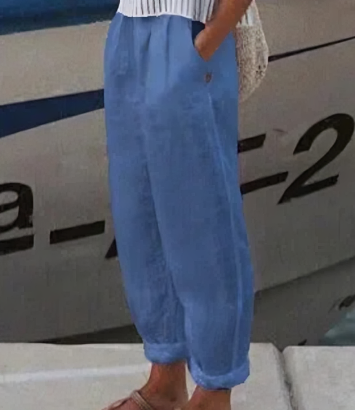 Linen Trousers for Women - Livia-Blue-S-Nora Luxe