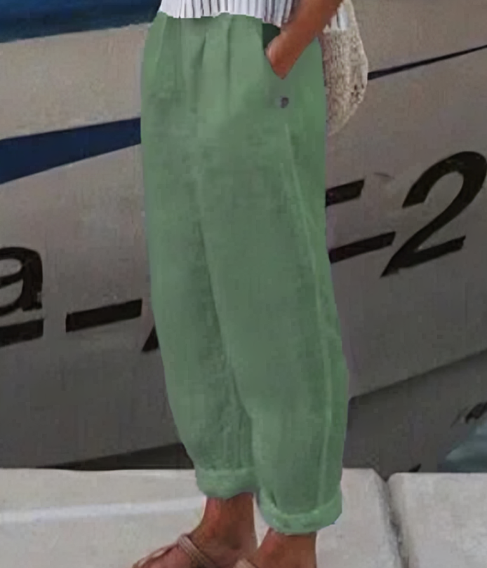 Linen Trousers for Women - Livia-Dark green-S-Nora Luxe