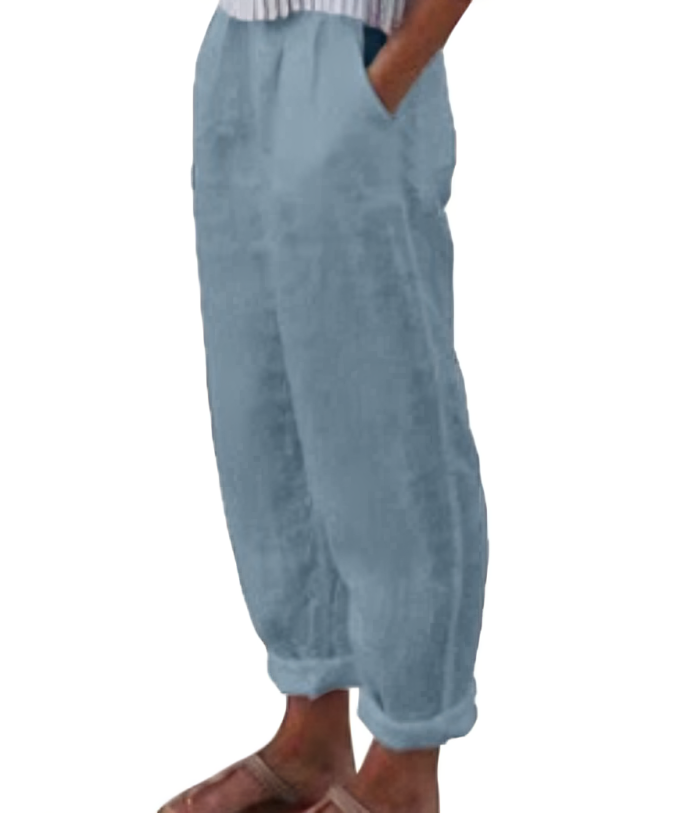 Linen Trousers for Women - Livia-Pastel blue-S-Nora Luxe