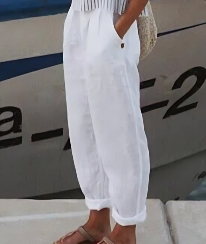 Linen Trousers for Women - Livia-White-S-Nora Luxe