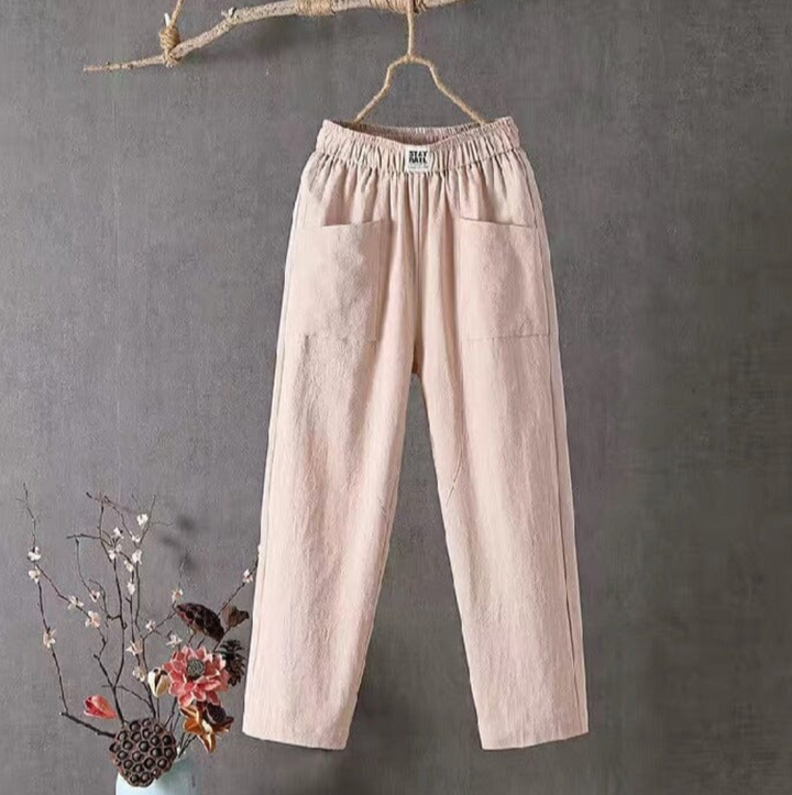 Linen Trousers with Elastic Waist - Livia-Pink-S-Nora Luxe