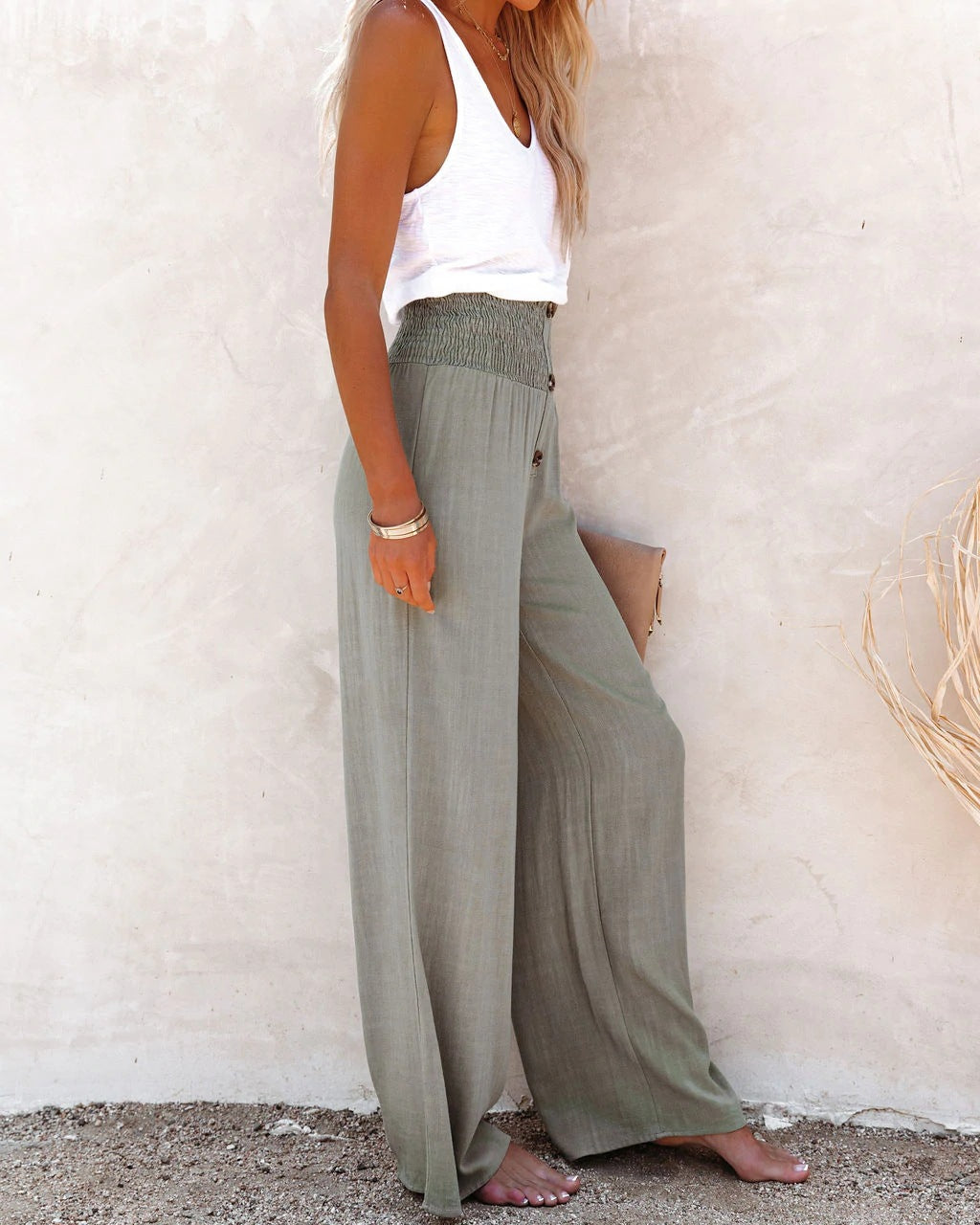 Linen Women's Trousers with High Waist – Sylvie-White-S-State of Style