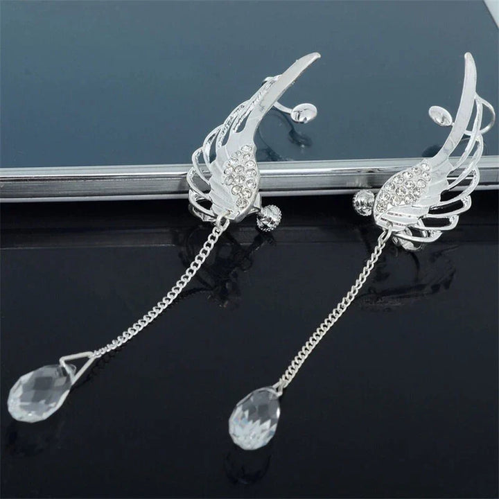 Long Cuff Earrings With Angel Wings-Nora Luxe