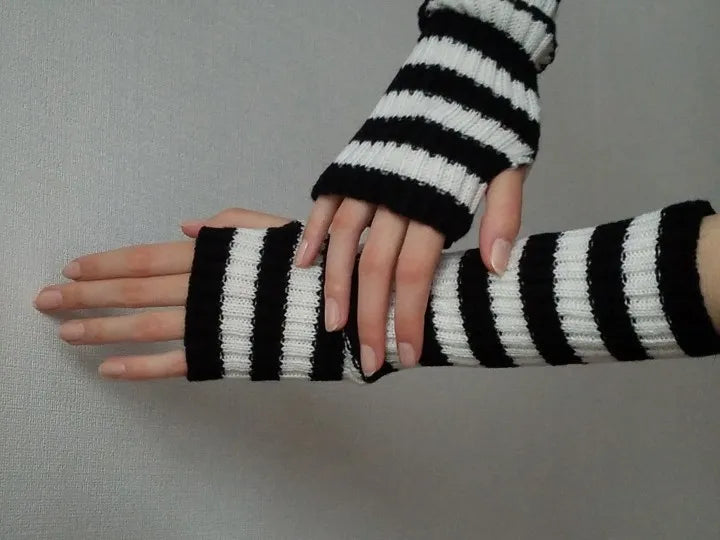 Long Fingerless Knitted Gloves - FlexiWarm-Black Twist-1-Nora Luxe