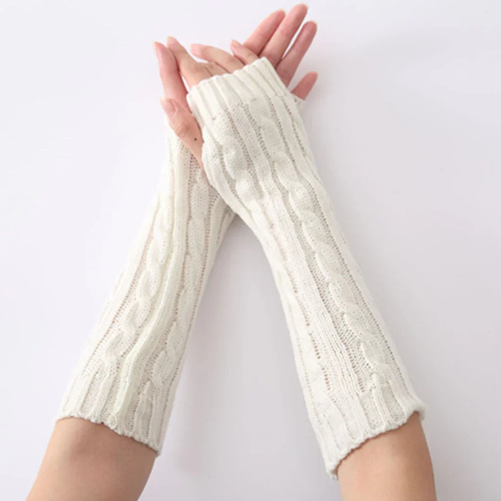Long Fingerless Knitted Gloves - FlexiWarm-Pink-1-Nora Luxe