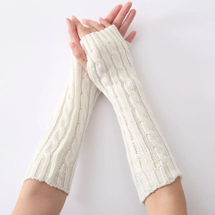 Long Fingerless Knitted Gloves - FlexiWarm-Pink-1-Nora Luxe