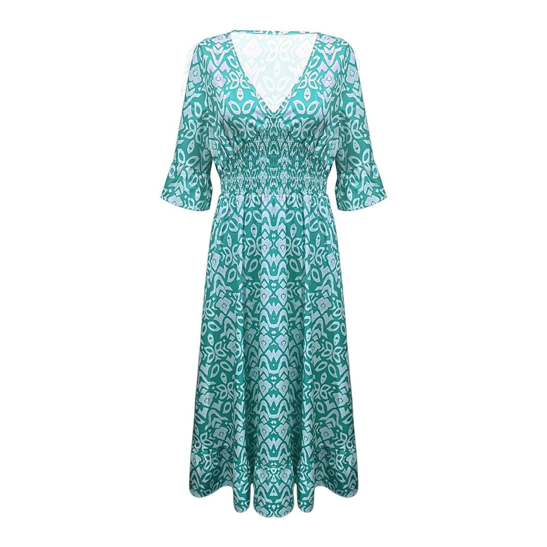 Long Floral Dress with V-neck – Liora-S-Red-Nora Luxe