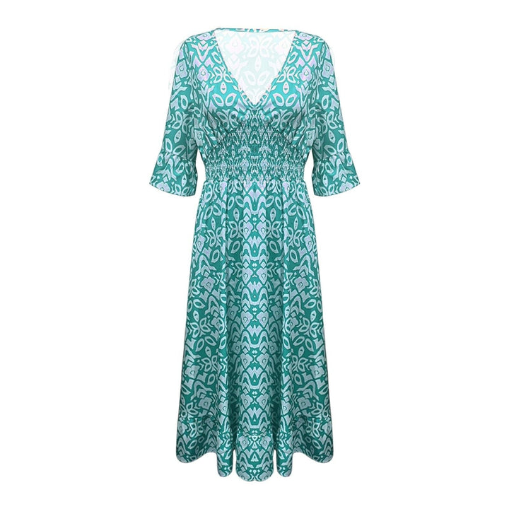 Long Floral Dress with V-neck – Liora-S-Red-Nora Luxe