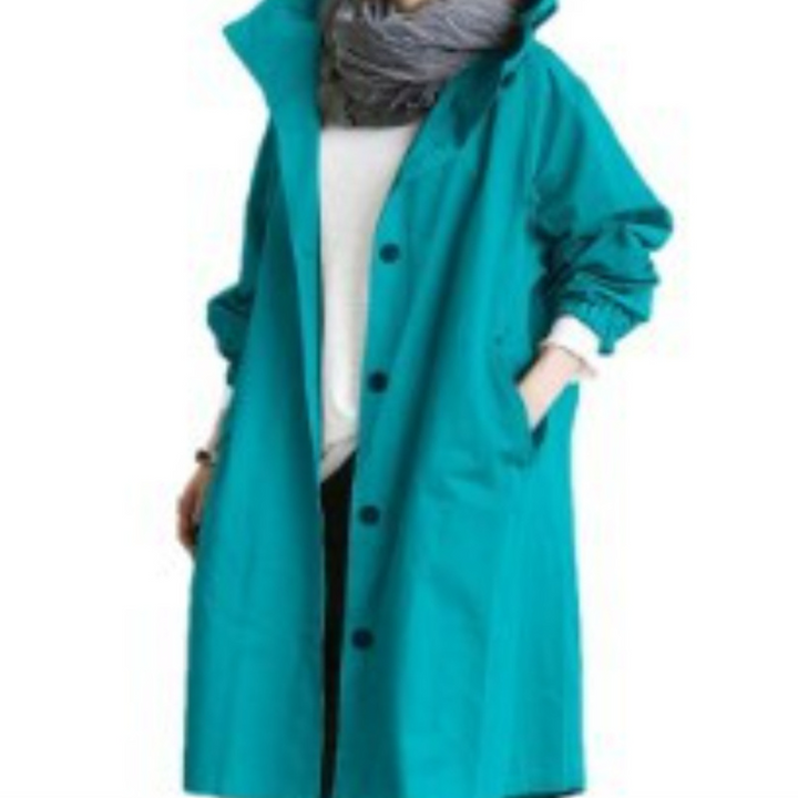 Long Ladies Trench Coat with Hood - Isabelle-Blue-S-Nora Luxe