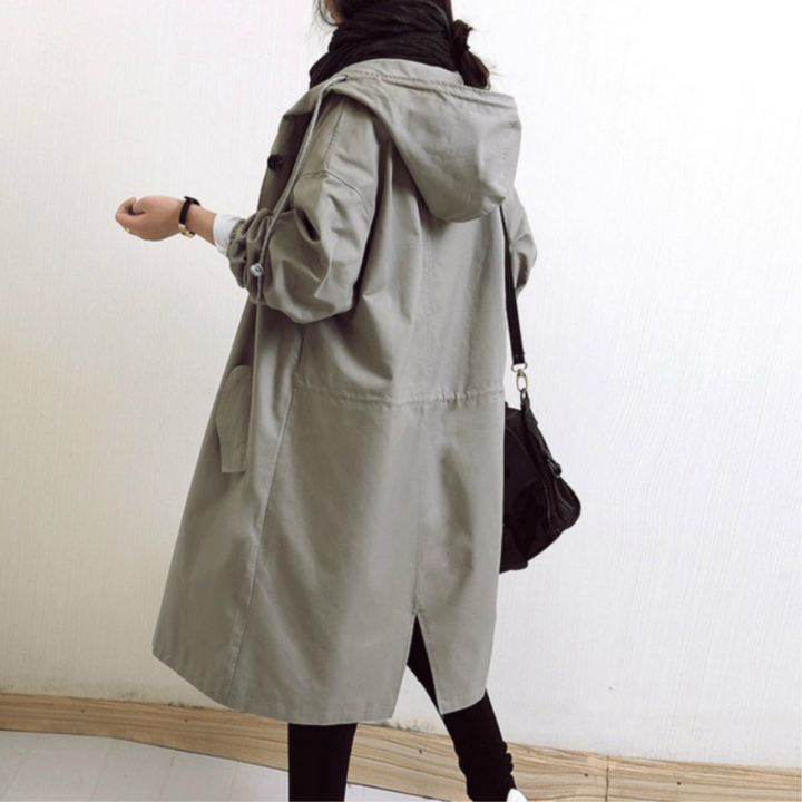 Long Ladies Trench Coat with Hood - Isabelle-Gray-S-Nora Luxe