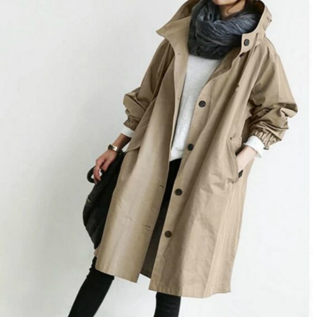 Long Ladies Trench Coat with Hood - Isabelle-Light Brown-M-Nora Luxe