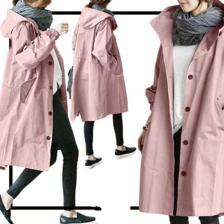 Long Ladies Trench Coat with Hood - Isabelle-Pink-S-Nora Luxe