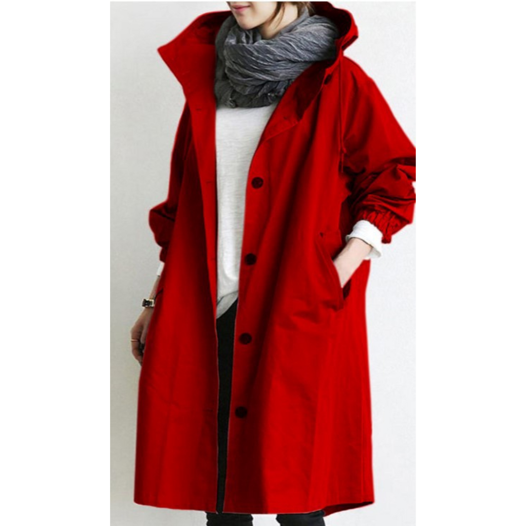 Long Ladies Trench Coat with Hood - Isabelle-Red-S-Nora Luxe