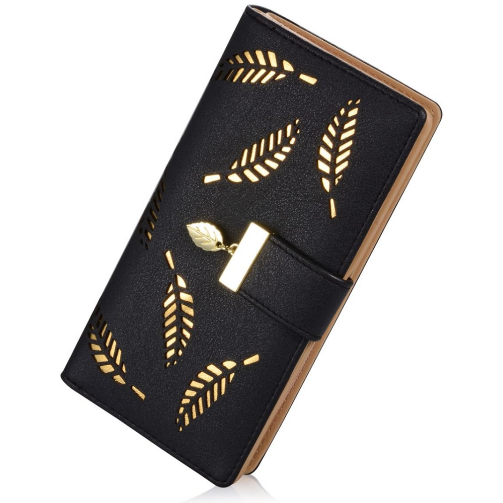 Long Leaf Leather Wallet - Leanne-Black-Nora Luxe