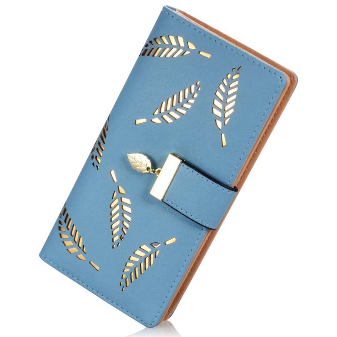 Long Leaf Leather Wallet - Leanne-Blue-Nora Luxe
