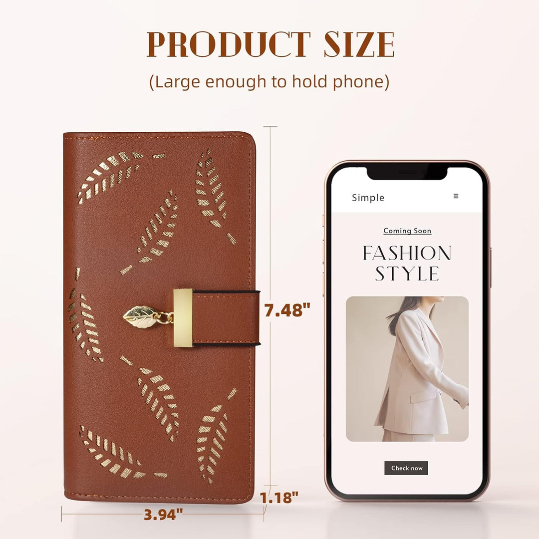 Long Leaf Leather Wallet - Leanne-Pink-Nora Luxe