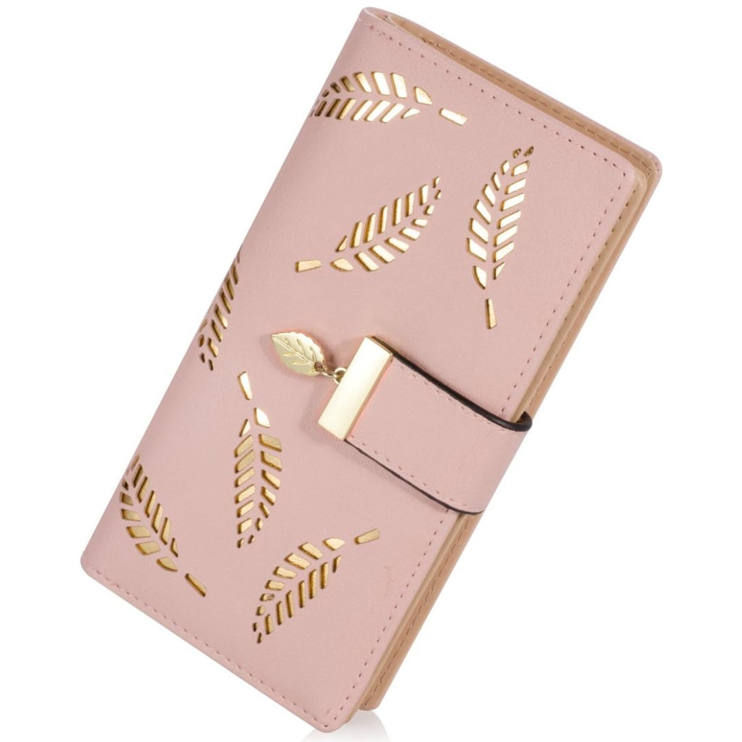 Long Leaf Leather Wallet - Leanne-Pink-Nora Luxe