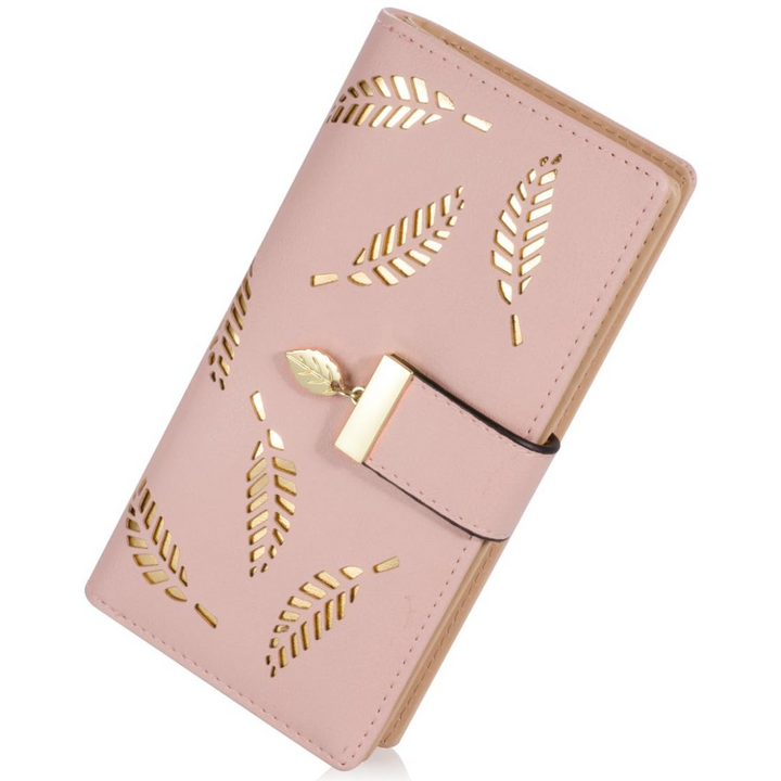 Long Leaf Leather Wallet - Leanne-Pink-Nora Luxe