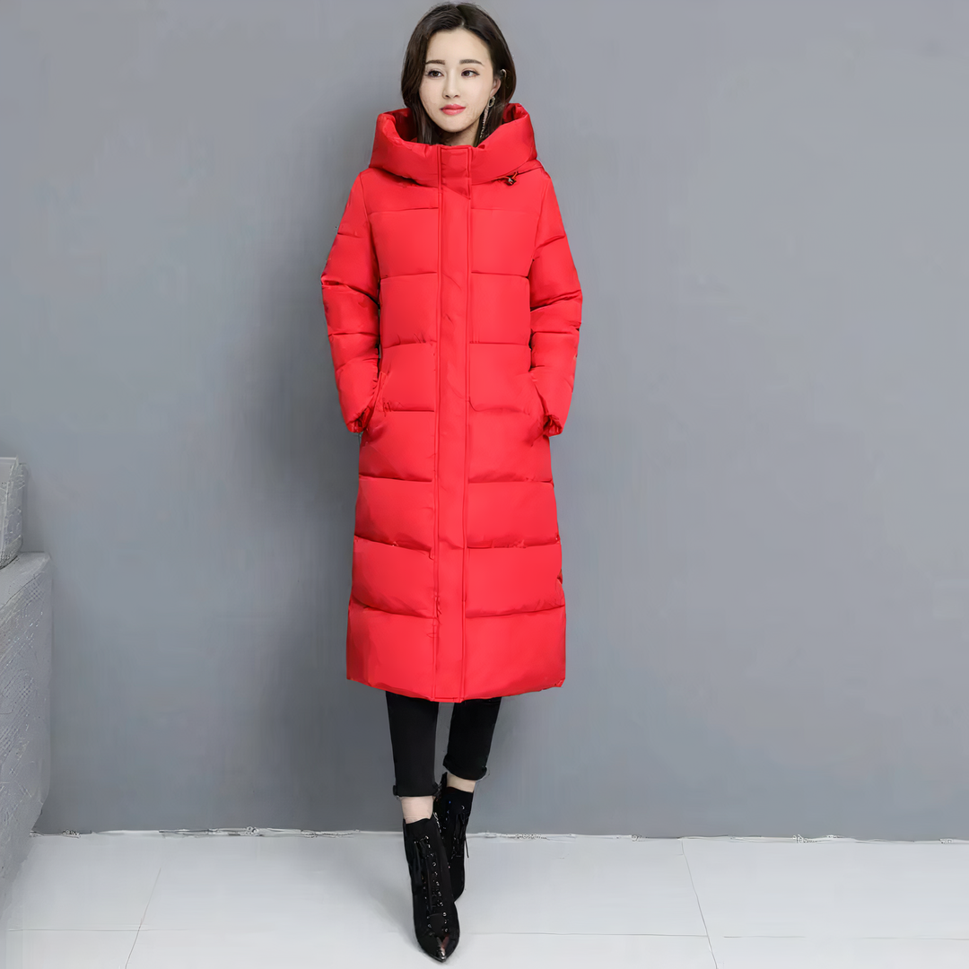 Long Quilted Jacket - Mila-Red-M-Nora Luxe