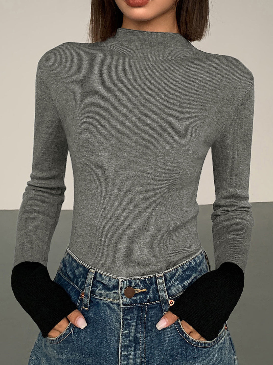 Long Sleeve Contrast Top for Women - Lana-Black-XS-Nora Luxe