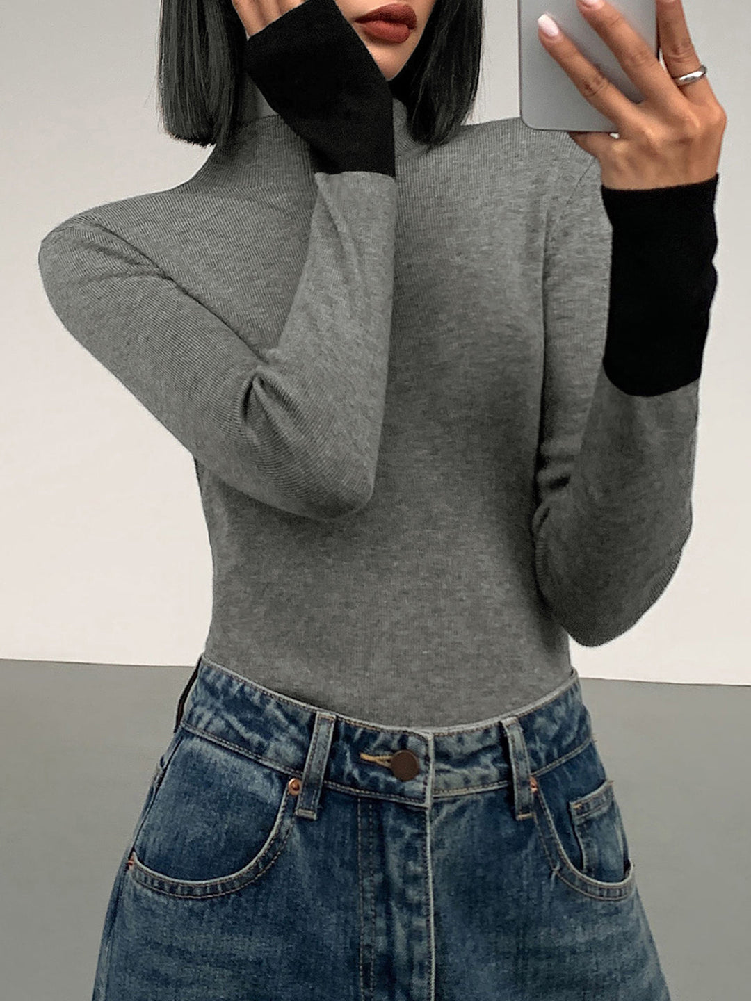 Long Sleeve Contrast Top for Women - Lana-Black-XS-Nora Luxe