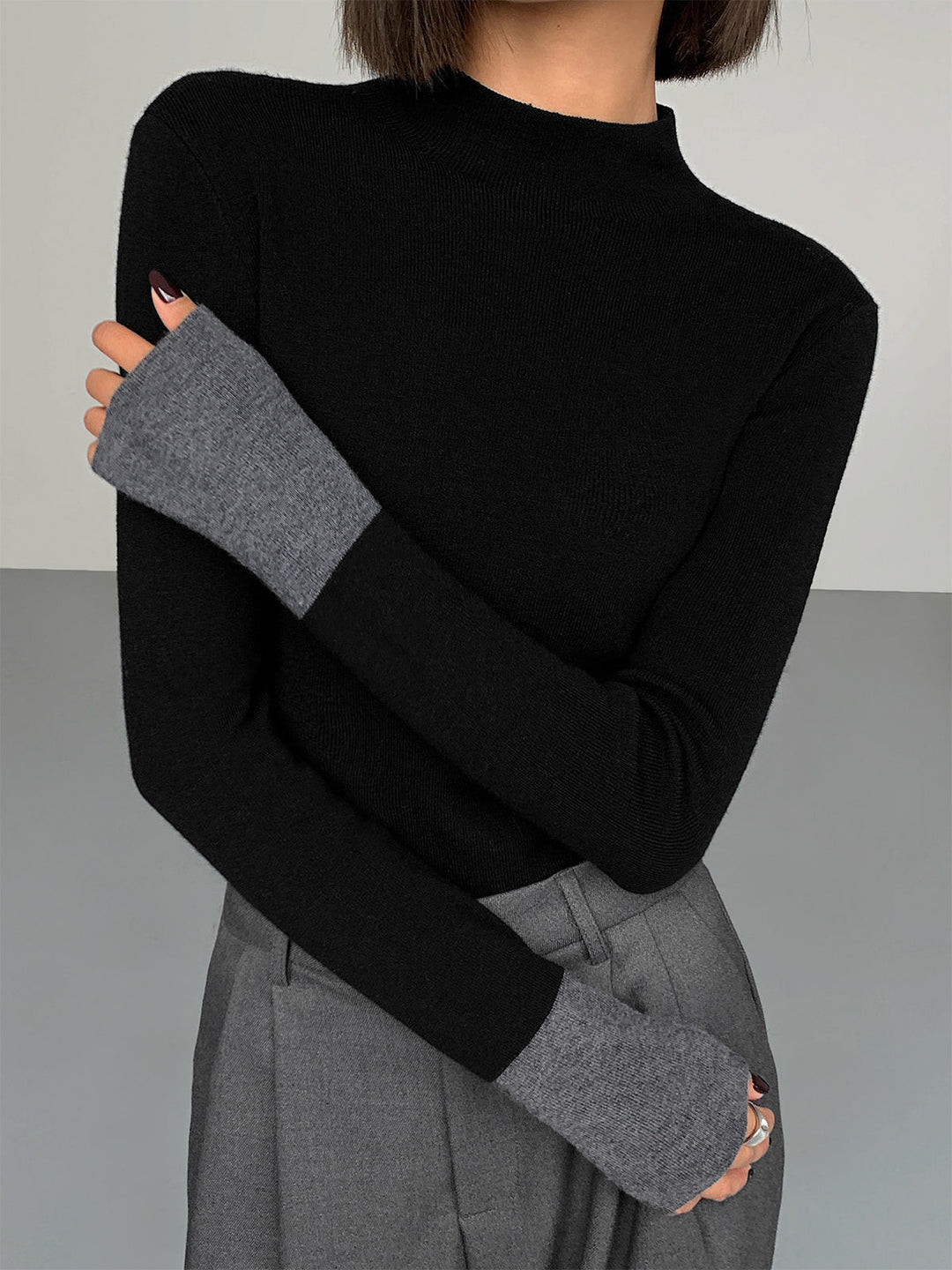 Long Sleeve Contrast Top for Women - Lana-Black-XS-Nora Luxe