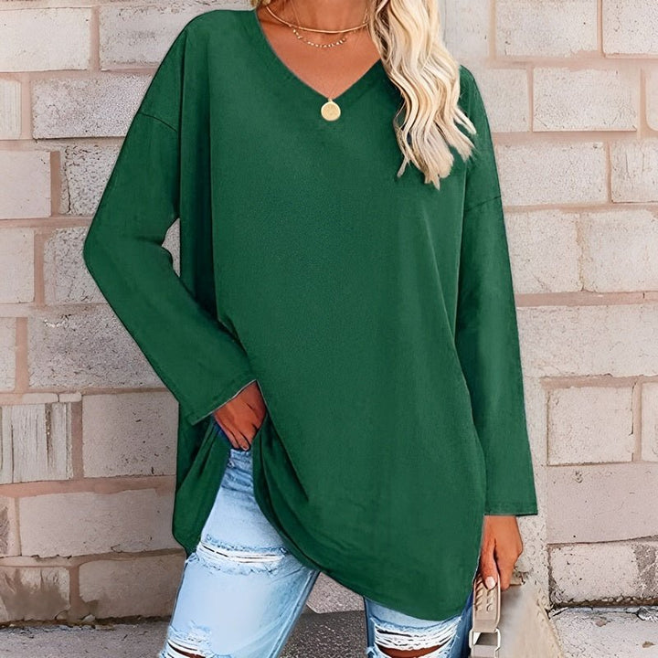 Long Sleeve Women's Sweater with V-Neck - Lucinda-Green-S-Nora Luxe